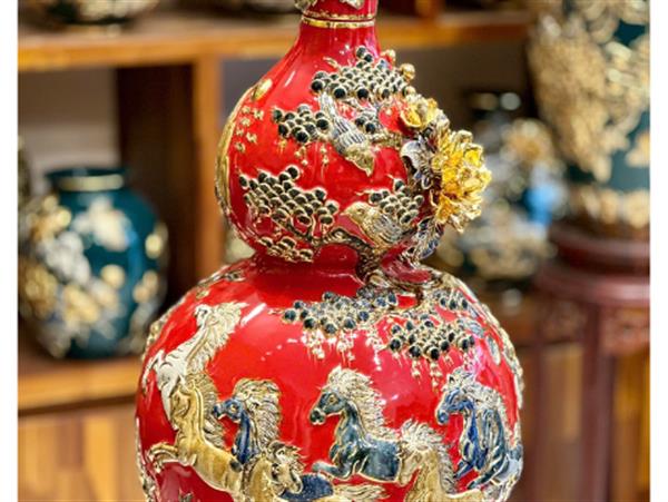 Hồ lô sứ Bát tràng Mã đáo thành công cao 65 cm