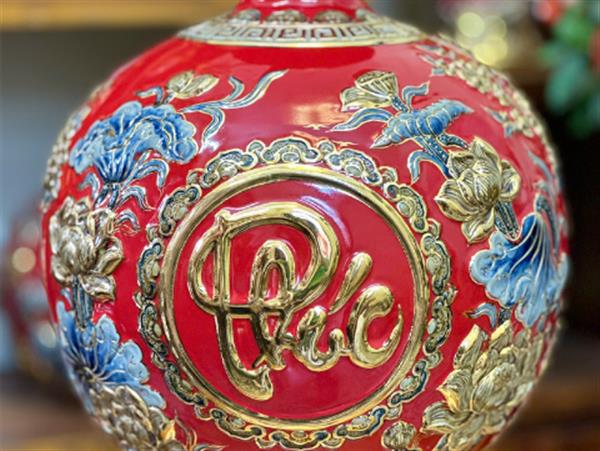 Bình hút tài lộc Bát Tràng Phúc Lộc Thọ