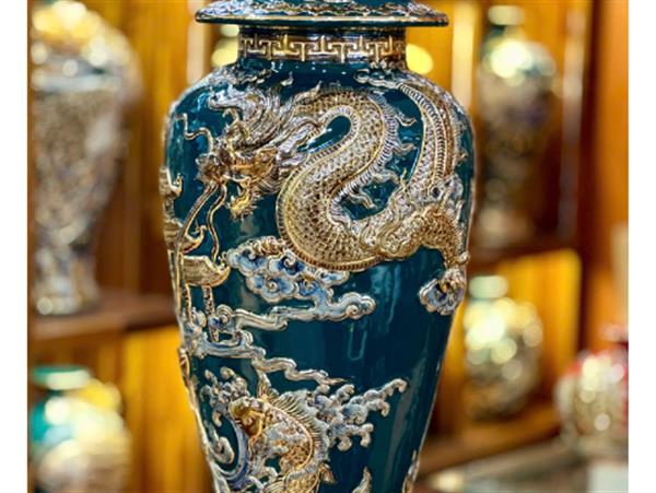 Choé phong thuỷ Cá chép vượt Vũ môn hoá Rồng cao 80 cm