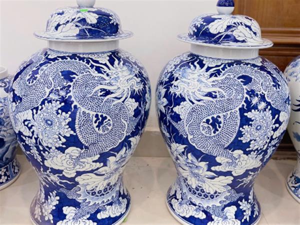 Bộ choé sứ Bát Tràng cảnh Tứ Linh cao 72 cm