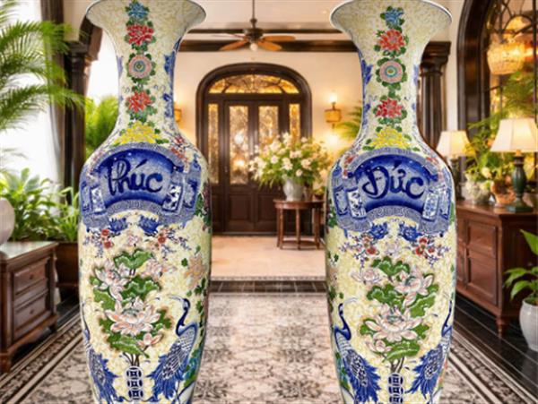 Đôi lọ lục bình Phúc Đức gốm sứ cao cấp Bát Tràng