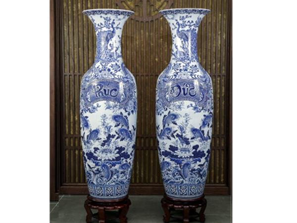 Đôi lọ lộc bình cao cấp Phúc Đức - Liên Ngư cao 1.55m