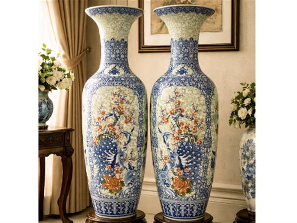 Đôi lọ lục bình Gấm cao cấp vẽ kỹ tứ cảnh Bát Tràng 1.55 m