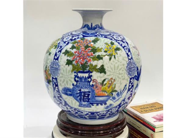 Bình hút tài lộc tứ quý cao cấp Bát Tràng cao 33 cm