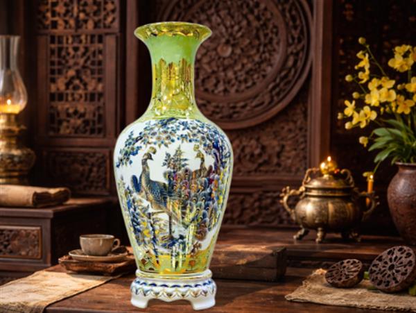 Lộc bình sứ Bát Tràng vẽ vàng Công thành Danh Toại  62 cm