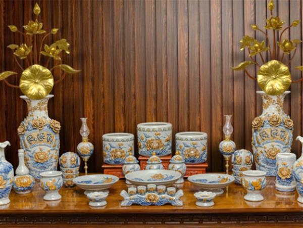 Bộ bàn thờ sứ men rạn Phúc Lộc Thọ cao cấp