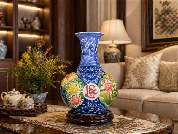 Bình phú quý Phúc Lộc Bát Tràng cao 45 cm