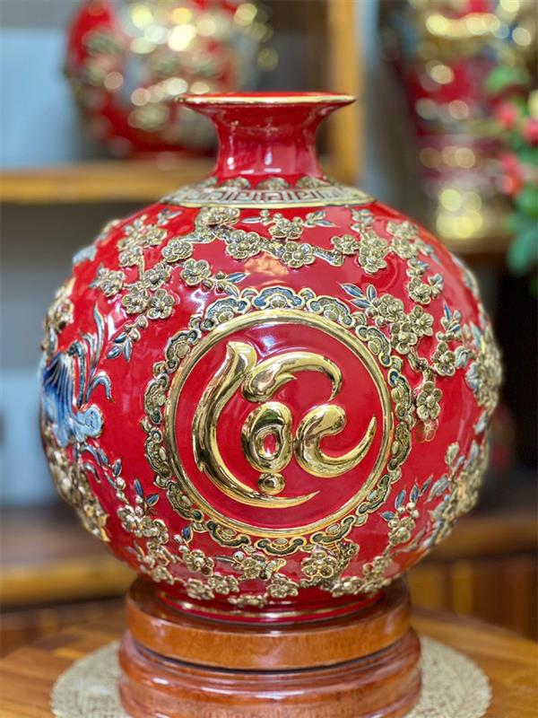 Bình hút tài lộc Bát Tràng Phúc Lộc Thọ