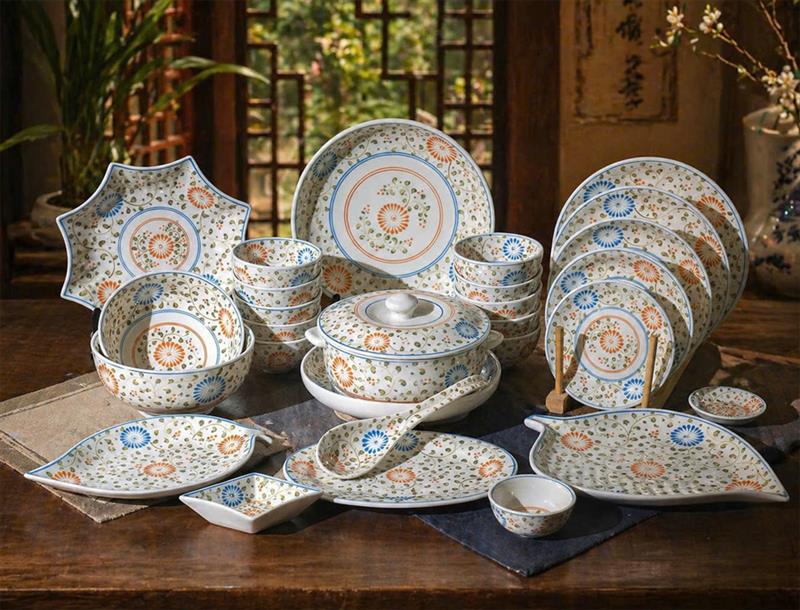 Bộ đồ ăn vẽ hoa băng dây cao cấp Bát Tràng