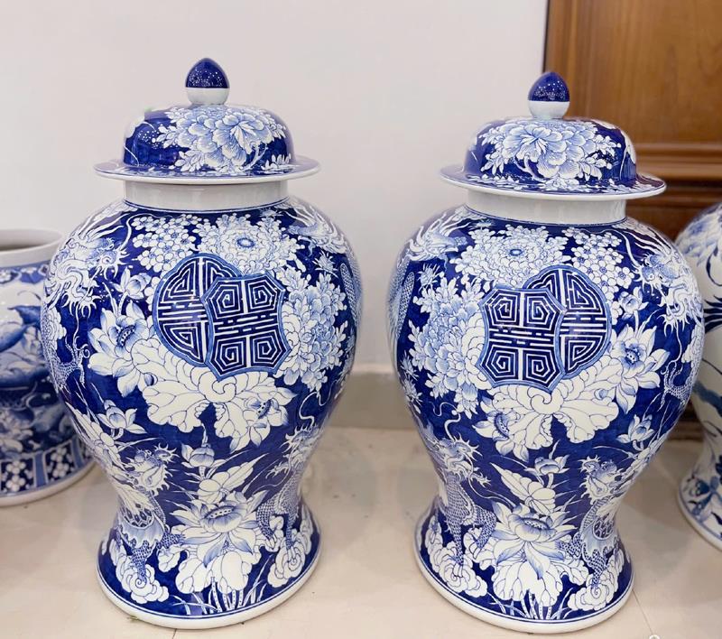 Bộ choé sứ Bát Tràng cảnh Tứ Linh cao 72 cm