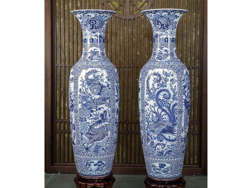 Đôi lọc lục bình cao cấp Bát Tràng vẽ kỹ Tứ Linh cao 1.55 m