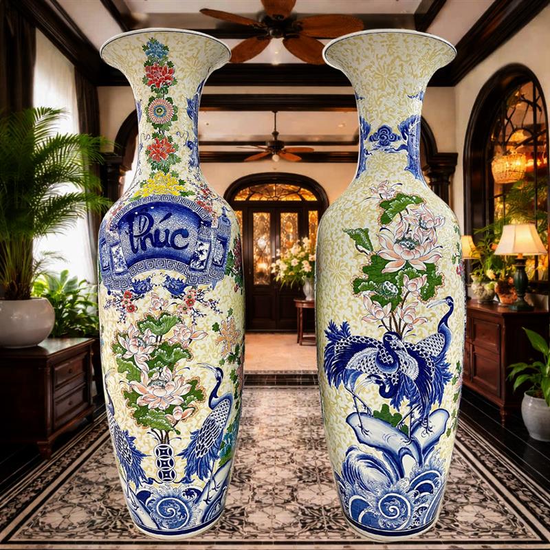 Đôi lọ lục bình Phúc Đức gốm sứ cao cấp Bát Tràng
