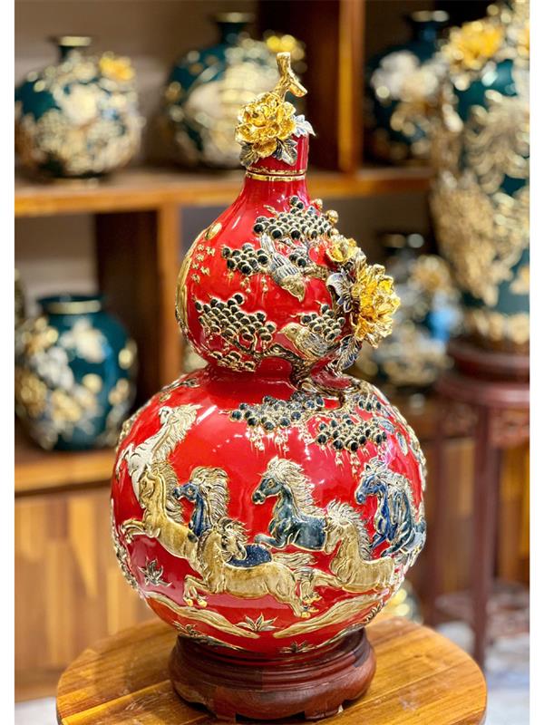 Hồ lô sứ Bát tràng Mã đáo thành công cao 65 cm